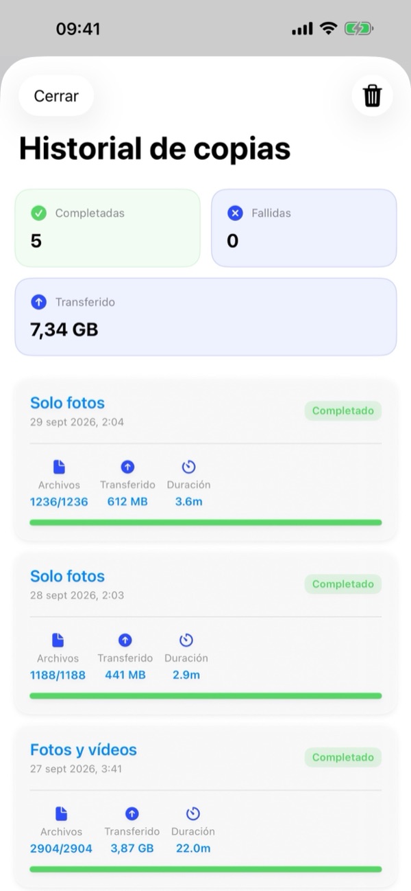 8. Historial de copias