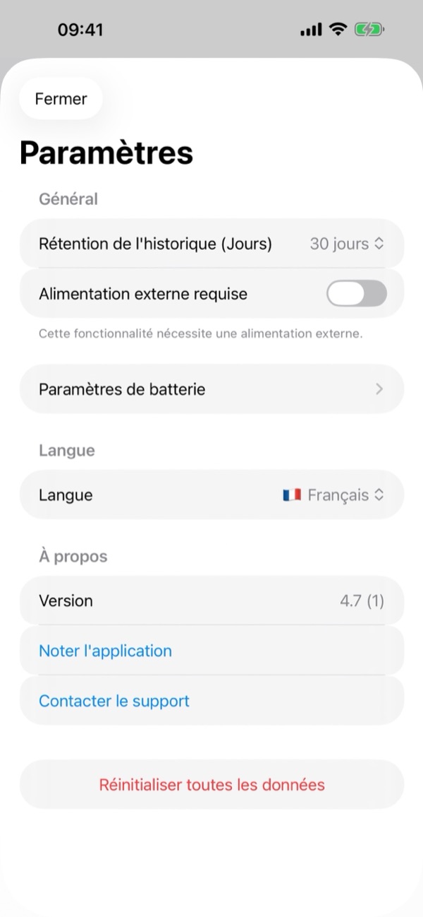 9. Paramètres de l'application