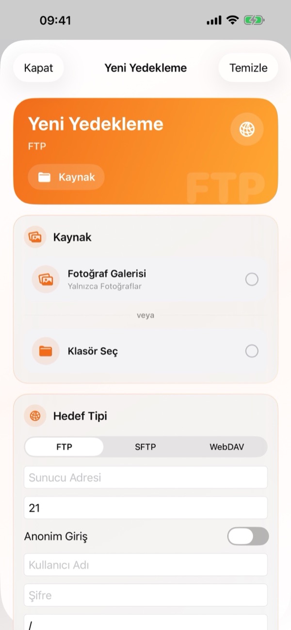 3. Yeni yedekleme oluşturma