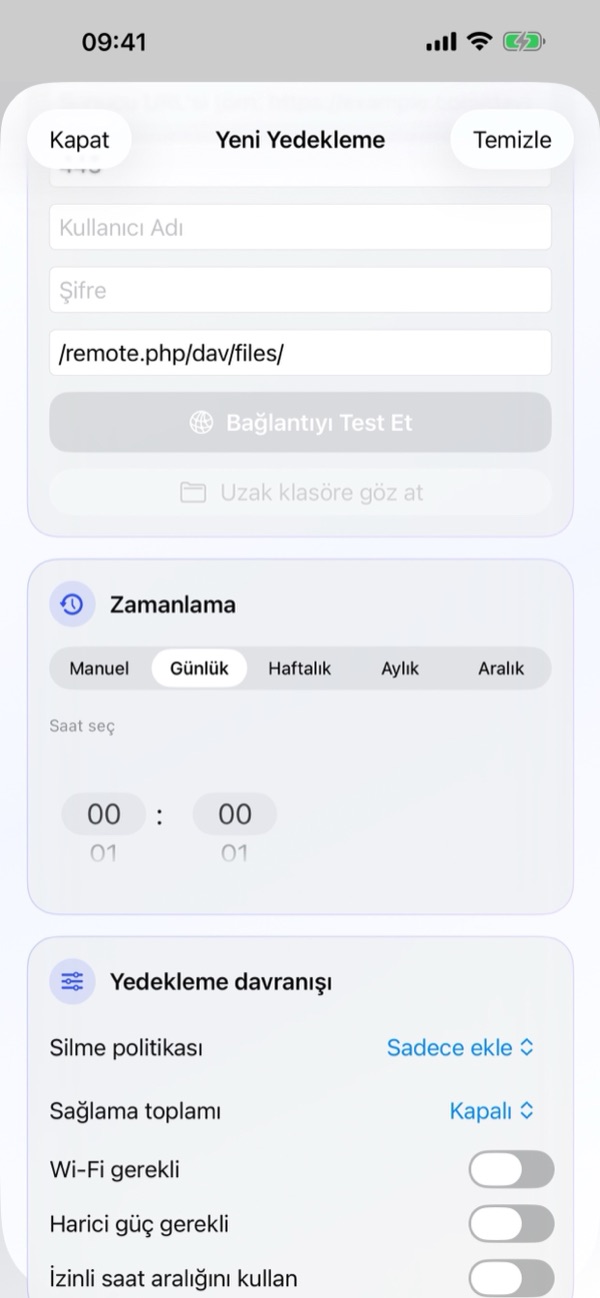 3. Yeni yedekleme oluşturma